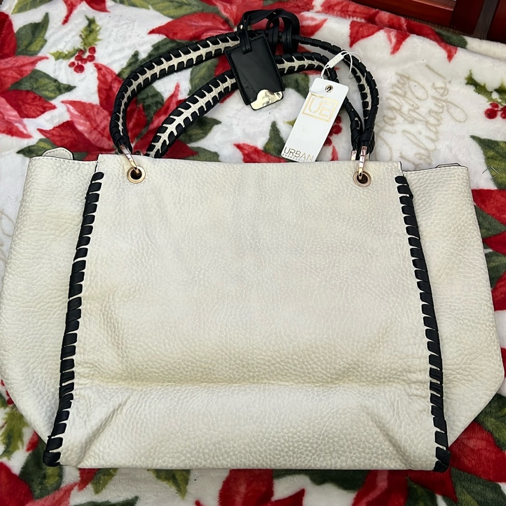 Urban explorations purse, white and black with gold accents